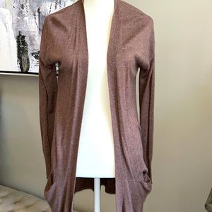 Pink Rose Long Brown Pocket Cardigan Sweater